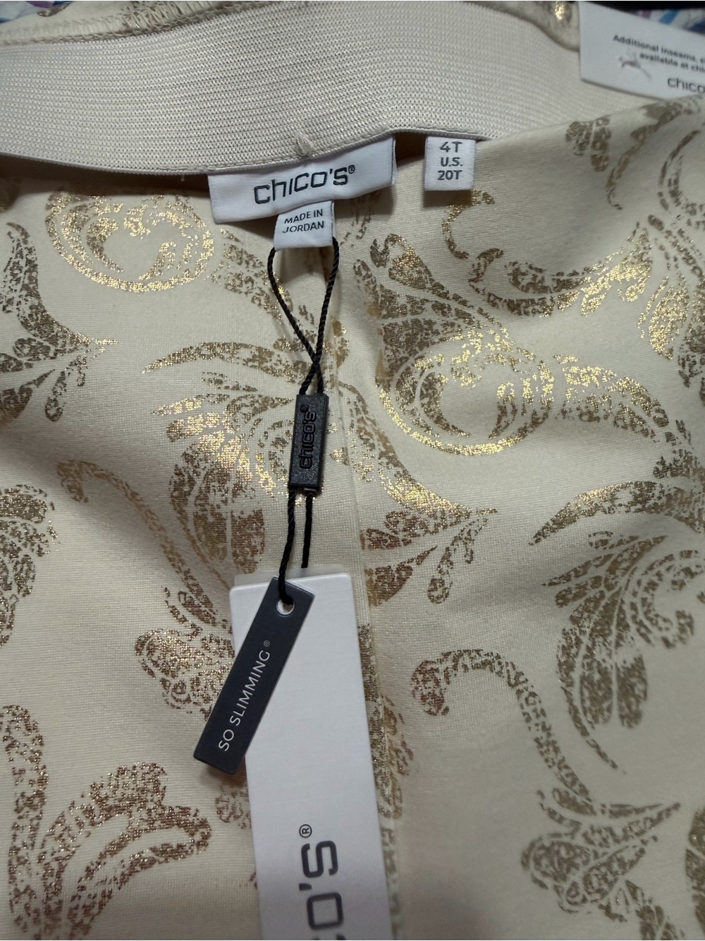 Chico's Slimming Pants Creamwith Gold Brocade Paisley 4T(20W) -NWT - Picture 3 of 5